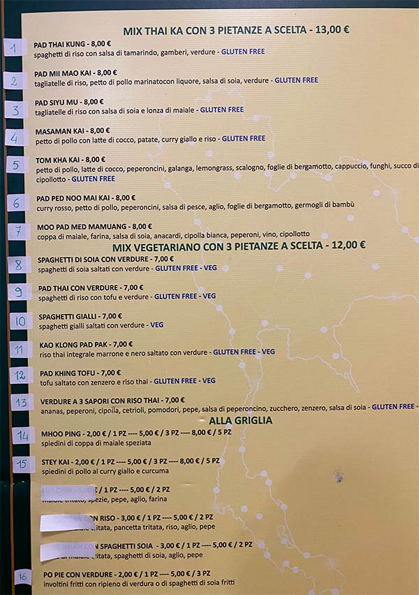 thai menu