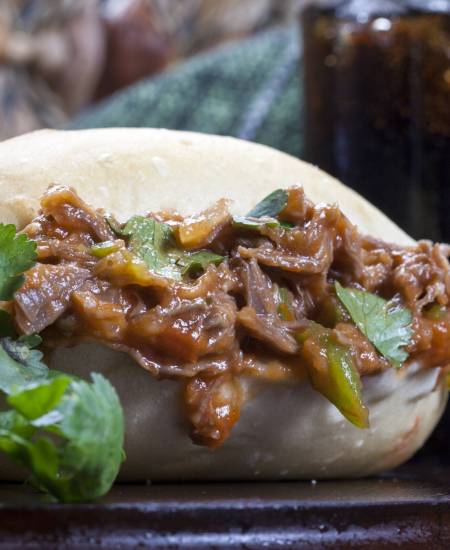 cola soda Sandwich with shredded meat